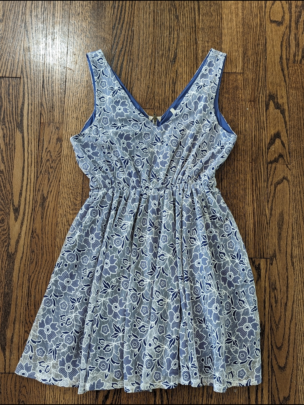 Sage Blue and White Floral Lace Sundress